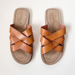 HARRYS OF LONDON Mens Leather Slide Sandals Tan Woven Fisherman Size 43.5 10.5